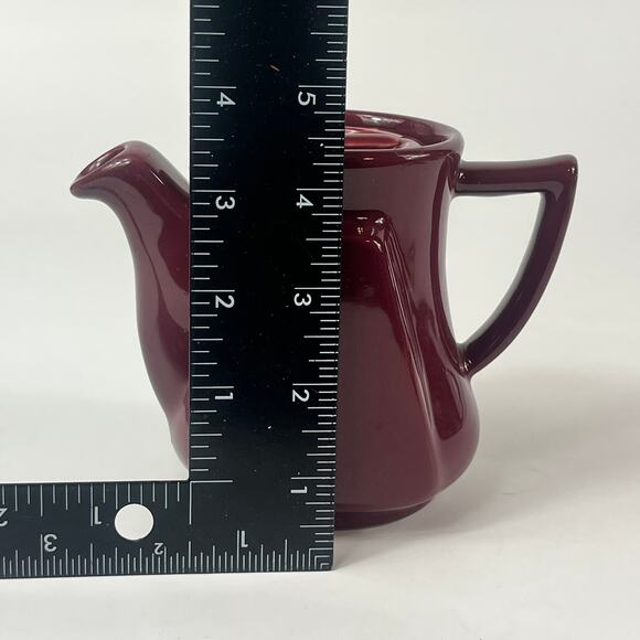 Burgundy Teapot 6" Red Ceramic Burden China POOR MCM Mid Century Retro Art Deco - Picture 12 of 14